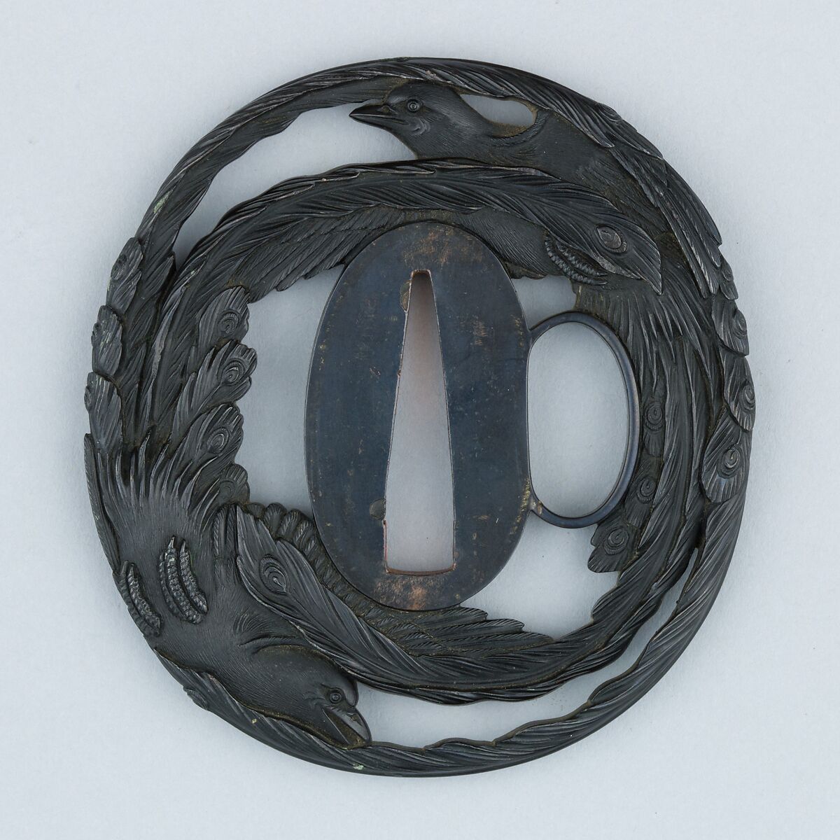 Sword Guard (Tsuba), Inscribed by Minayama Ōki (Japanese, Kyoto, active 18th century), Copper-gold alloy (shakudō), gold, copper, Japanese