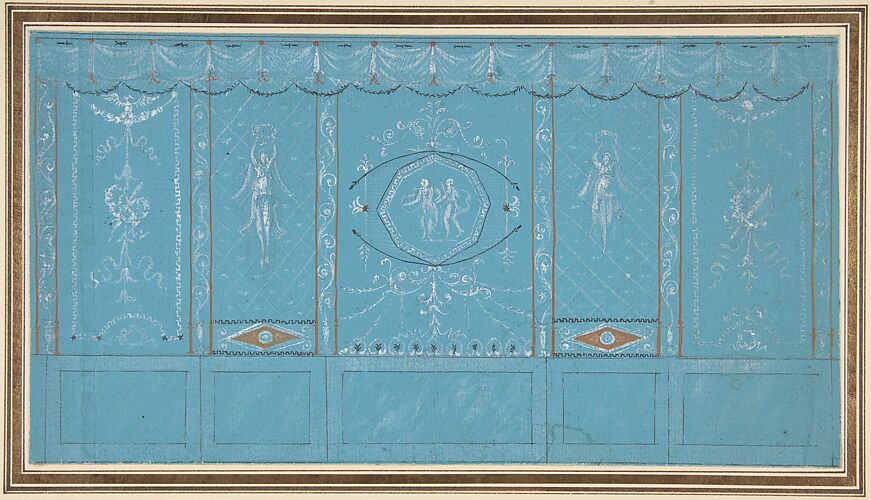 Design for a Decorated Wall with Grottesque over Blue Background