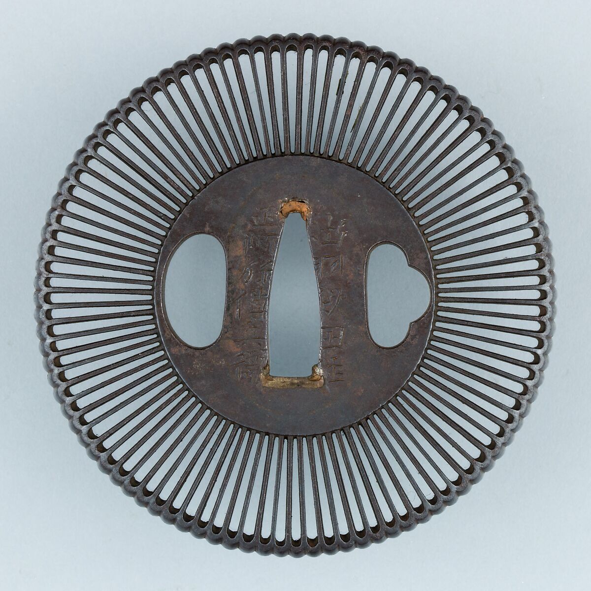 Sword Guard (<i>Tsuba</i>), Inscribed by Shōami Denbei (Japanese, active late 17th–early 18th century), Iron, copper, Japanese 