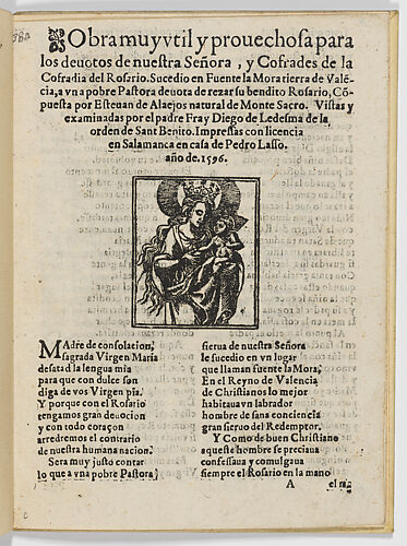 'Obra muy útil y provechosa para los devotos de nuestra Señora ... Rosario', Salamanca 1592