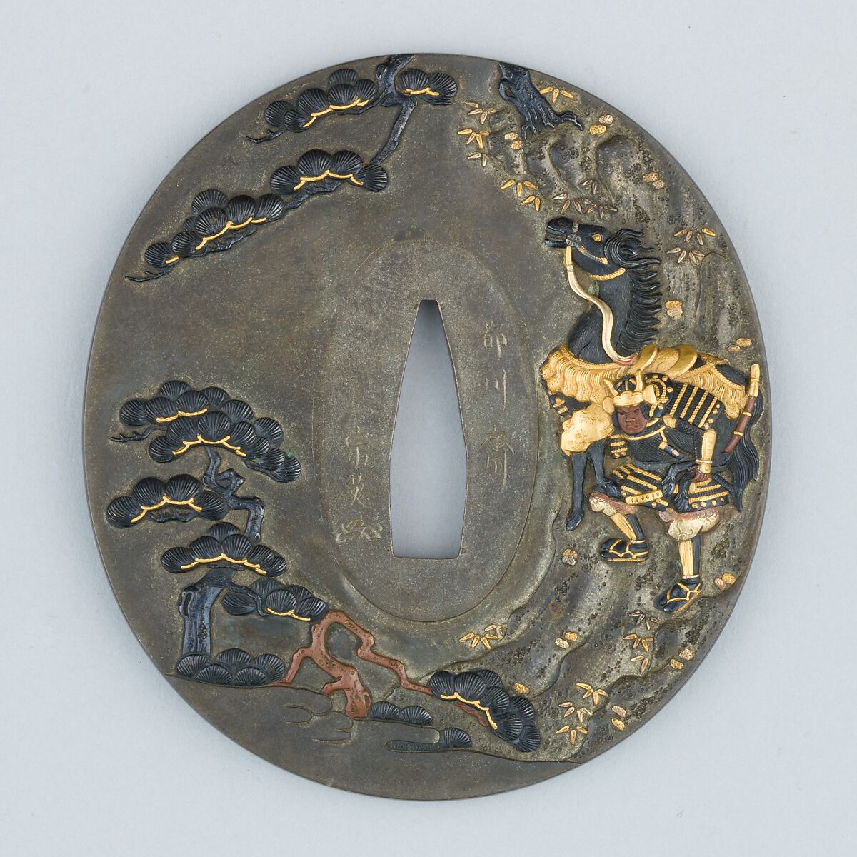 Sword Guard (Tsuba), Copper-silver alloy (shibuichi), gold, copper, copper-gold alloy (shakudō), Japanese 