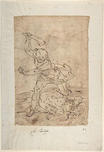Study of Two Male Figures Fighting.