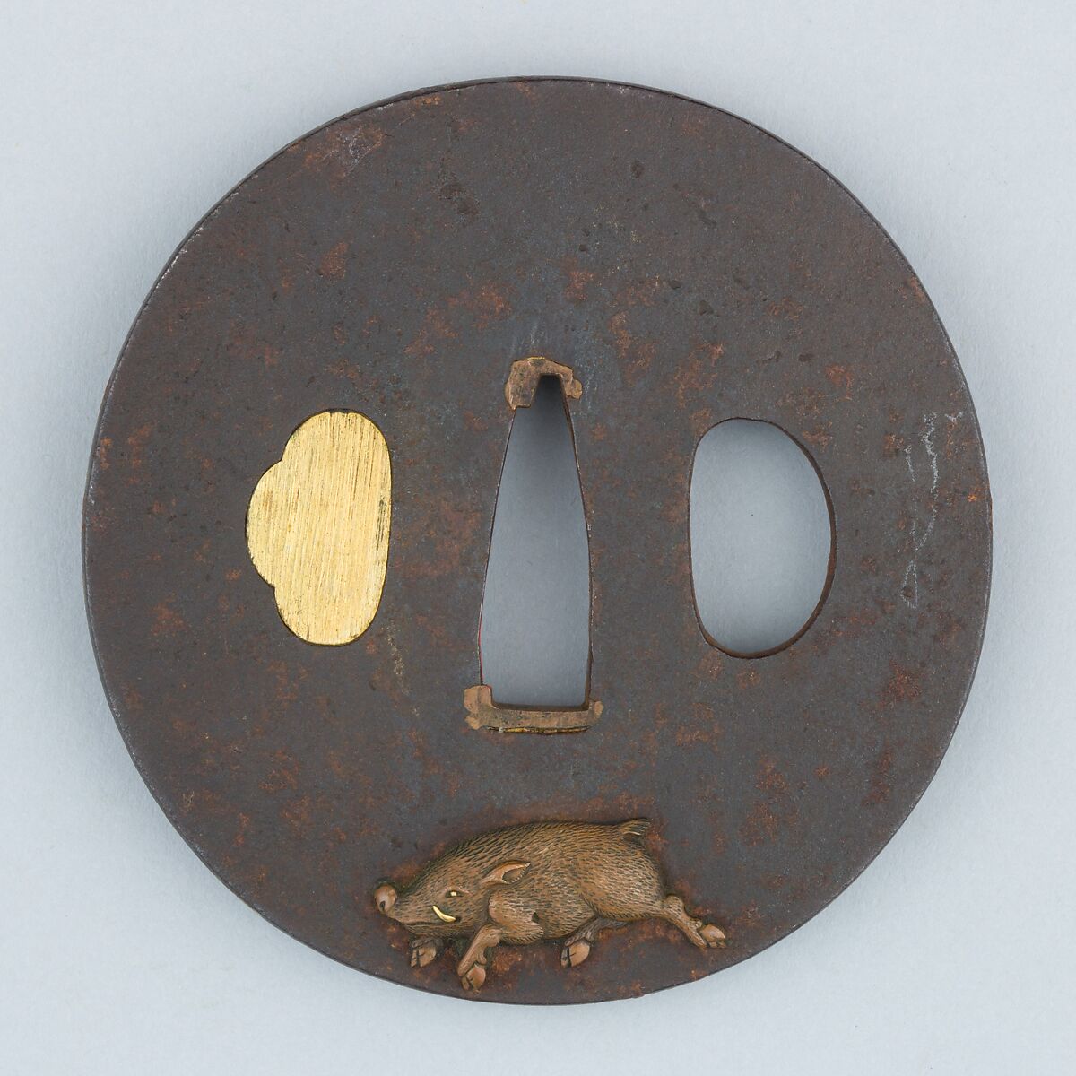 Sword Guard (Tsuba), Iron, copper-silver alloy (shibuichi), copper, Japanese