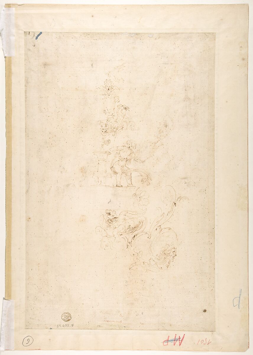 Sketches for Grotesque Wall Decorations, Girolamo da Carpi (Girolamo Sellari) (Italian, Ferrara 1501–1556 Ferrara), Pen and brown ink