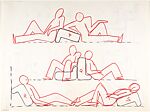 Multi-Chair (position studies: recto, seven; verso, three), Joe Colombo (Italian, Milan 1930–1971 Milan), Black and red markers