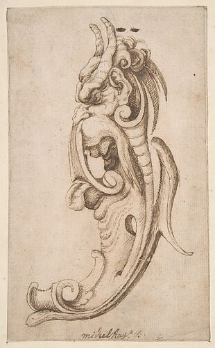 Cartouche in the Form of a Horned Monster's Head in Near Profile View