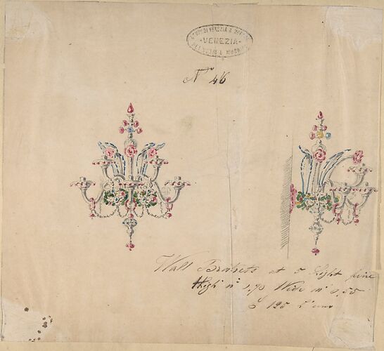 One of Twenty-Three Sheets of Drawings of Glassware (Mirrors, Chandeliers, Goblets, etc.)