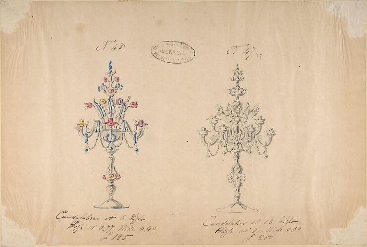 One of Twenty-Three Sheets of Drawings of Glassware (Mirrors, Chandeliers, Goblets, etc.)