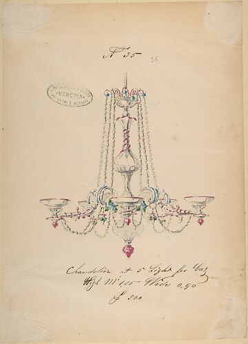 One of Twenty-Three Sheets of Drawings of Glassware (Mirrors, Chandeliers, Goblets, etc.)