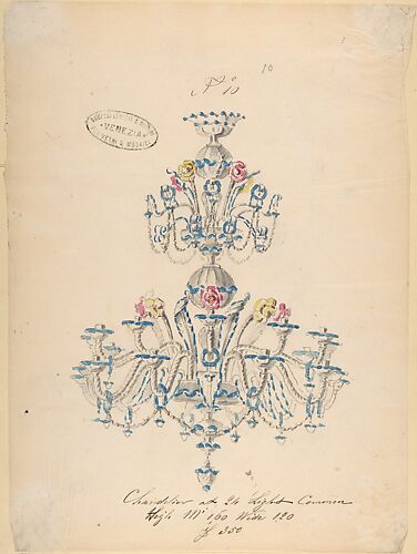 One of Twenty-Three Sheets of Drawings of Glassware (Mirrors, Chandeliers, Goblets, etc.)