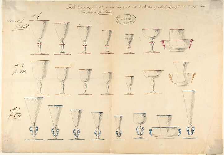 One of Twenty-Three Sheets of Drawings of Glassware (Mirrors, Chandeliers, Goblets, etc.)