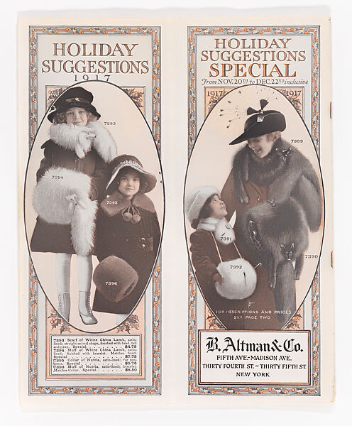 Holiday Suggestions—Special, Nov. 20th to Dec. 22nd, 1917 [trade catalogue], B. Altman &amp; Co. (American, New York, 1865–1990), Illustrations: color lithographs and photomechanical process