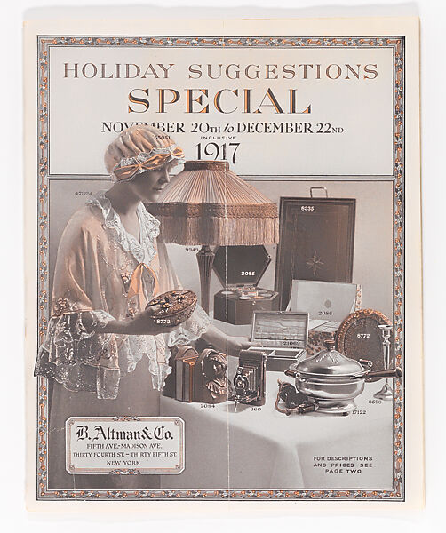 Holiday Suggestions—Special, Nov. 20th to Dec. 22nd, 1917 [trade catalogue], B. Altman &amp; Co. (American, New York, 1865–1990), Illustrations: color lithographs and photomechanical process 