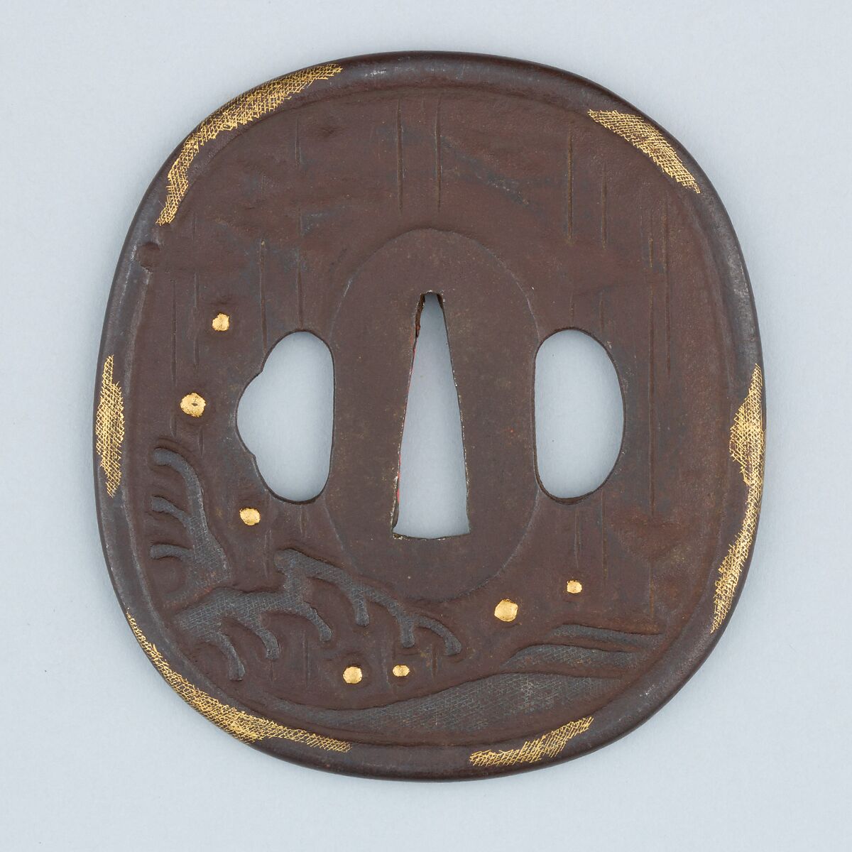 Sword Guard (Tsuba), Iron, gold, copper, Japanese 