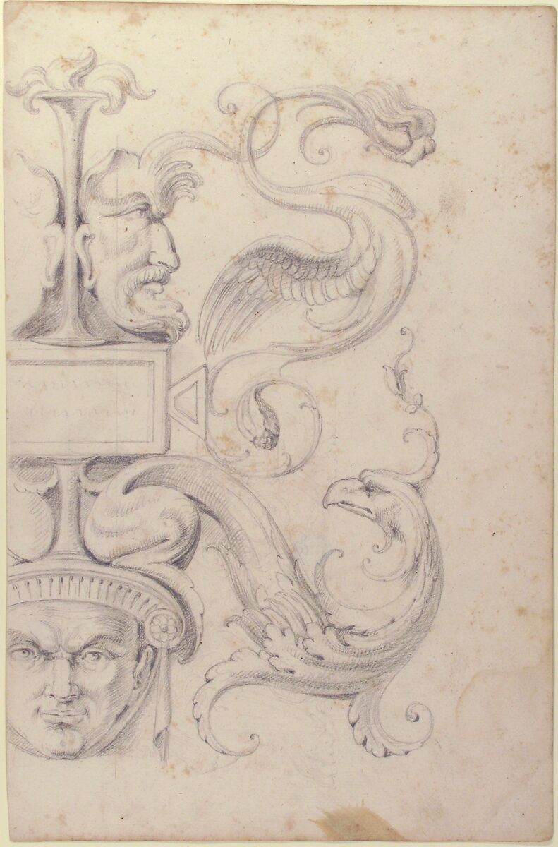 Drawing of a Grotesque after a 16th-century Decorative Relief., Filippo Cretoni (Italian, late 18th–early 19th century), Black chalk or graphite 