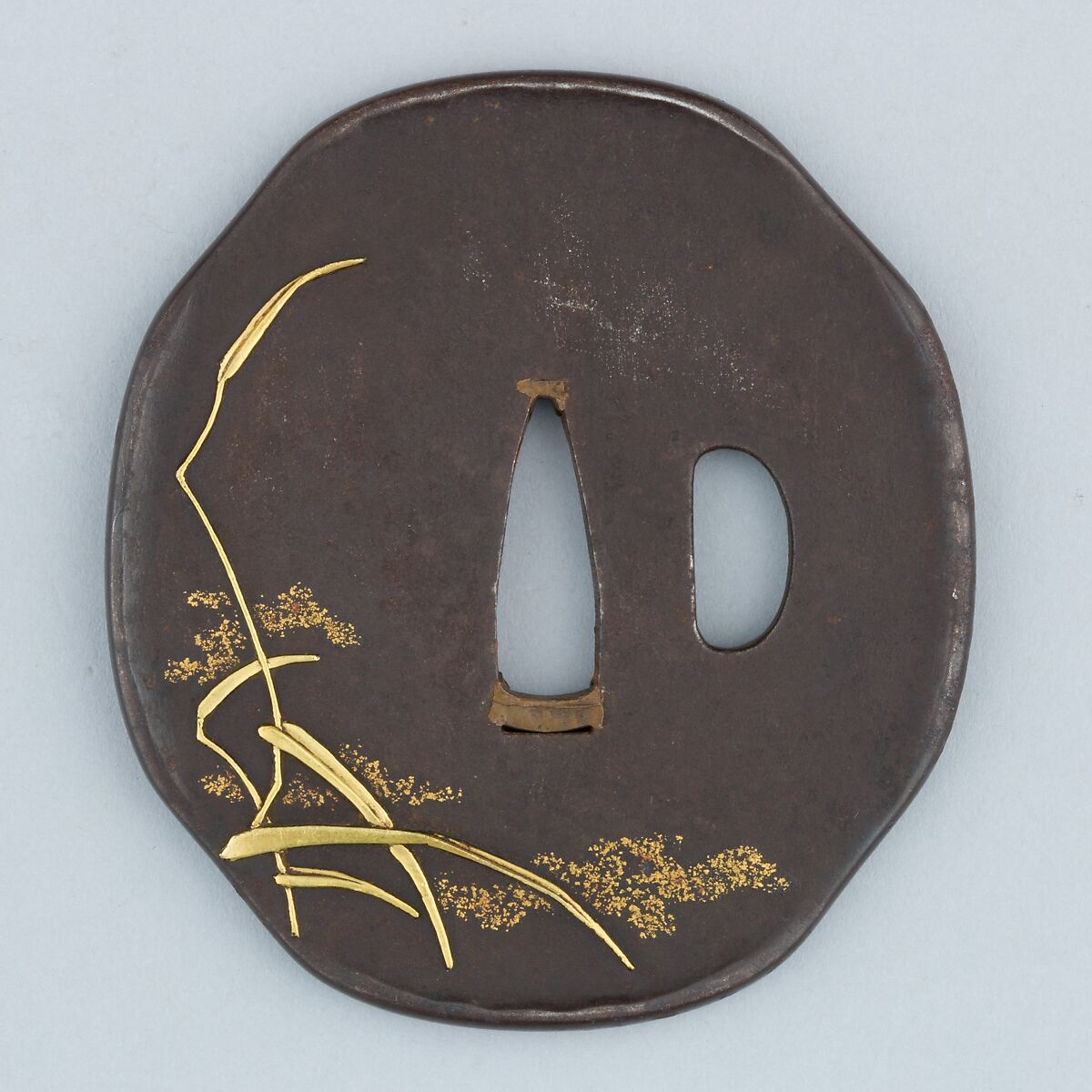 Sword Guard (Tsuba), Iron, copper-gold alloy (shakudō), silver, gold, copper, Japanese