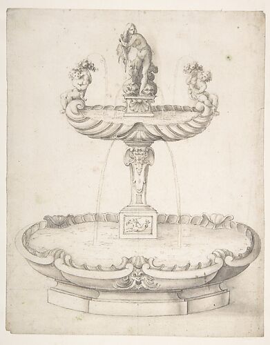 Design for a Fountain with Two Basins One on Top of the Other and Statues of Venus and Putti on the Top.