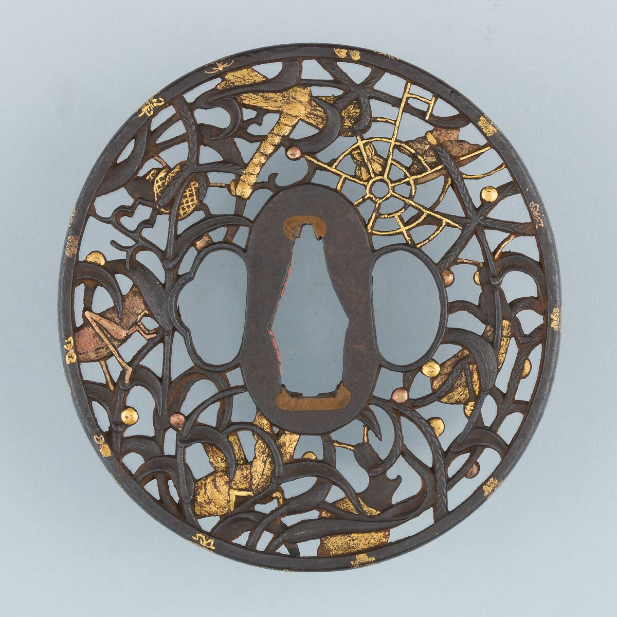 Sword Guard (Tsuba), Iron, gold, copper, Japanese 