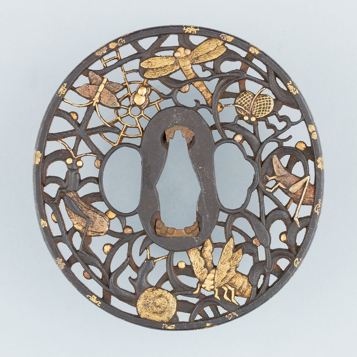 Sword Guard (Tsuba), Iron, gold, copper, Japanese