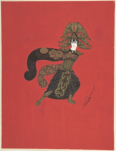 Costume design for "Vente d'Ouest", Erté (Romain de Tirtoff) (French (born Russia), St. Petersburg 1892–1990 Paris), Gouache and metallic paint. 