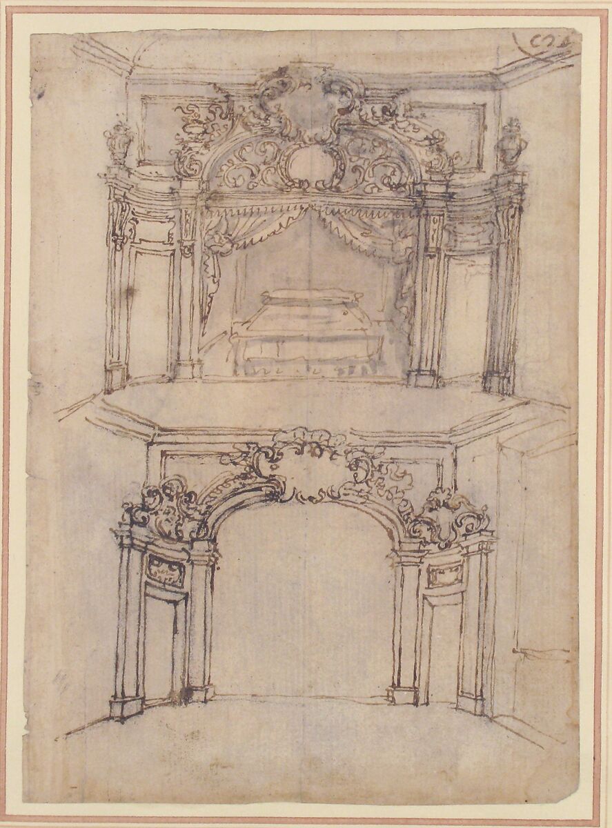 Designs for Bed Alcoves (recto); Studies for a figure of St. John the Baptist and a Bed Alcove (verso), Giovanni Battista Foggini (Italian, Florence 1652–1725 Florence), Pen and brown ink, brush and gray wash over traces of black chalk (recto and verso)
