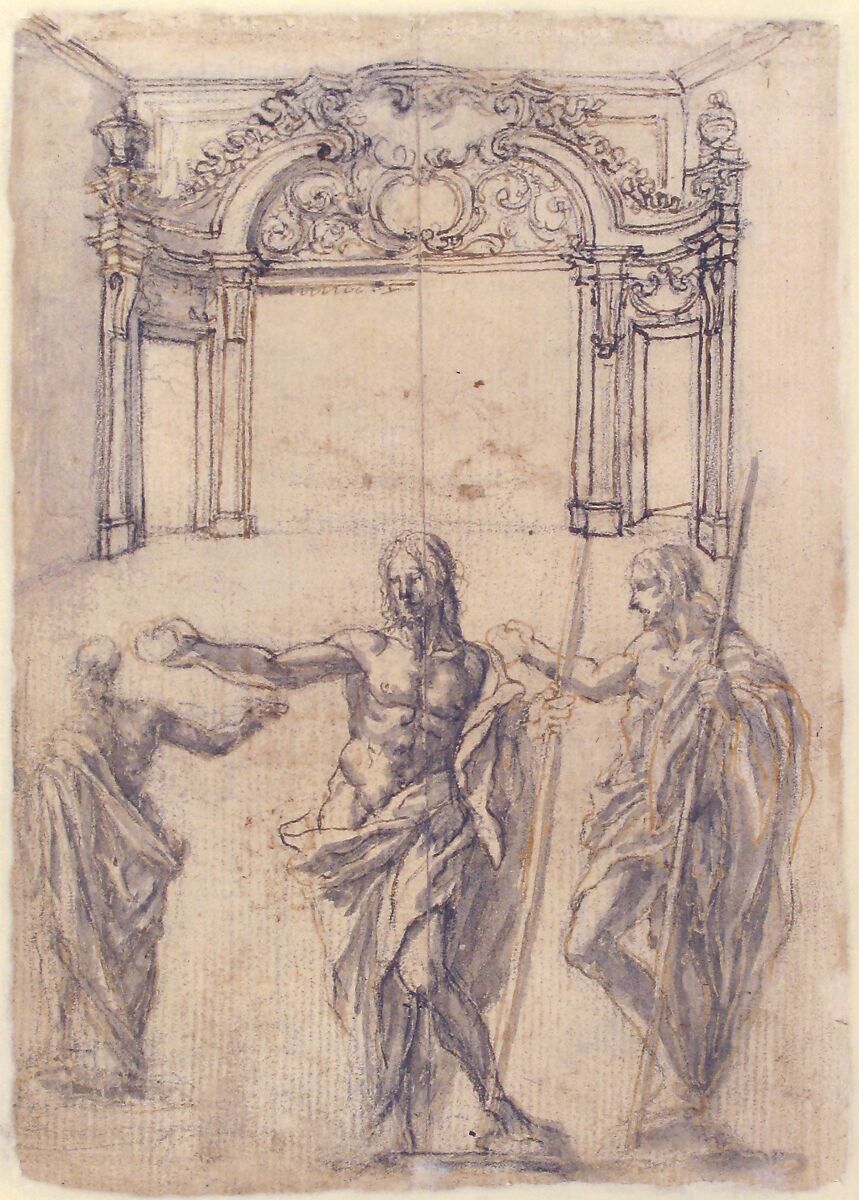 Designs for Bed Alcoves (recto); Studies for a figure of St. John the Baptist and a Bed Alcove (verso), Giovanni Battista Foggini (Italian, Florence 1652–1725 Florence), Pen and brown ink, brush and gray wash over traces of black chalk (recto and verso)