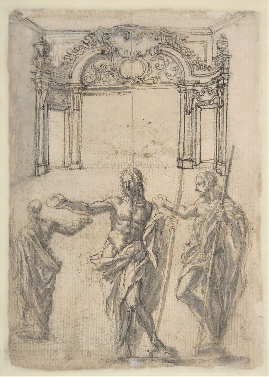 Designs for Bed Alcoves (recto); Studies for a figure of St. John the Baptist and a Bed Alcove (verso), Giovanni Battista Foggini (Italian, Florence 1652–1725 Florence), Pen and brown ink, brush and gray wash over traces of black chalk (recto and verso)