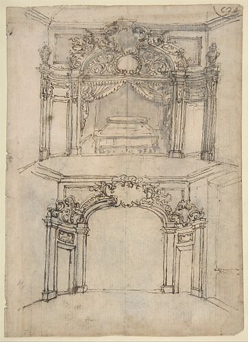 Designs for Bed Alcoves (Recto). Studies for a figure of St. John the Baptist and a Bed Alcove (Verso).