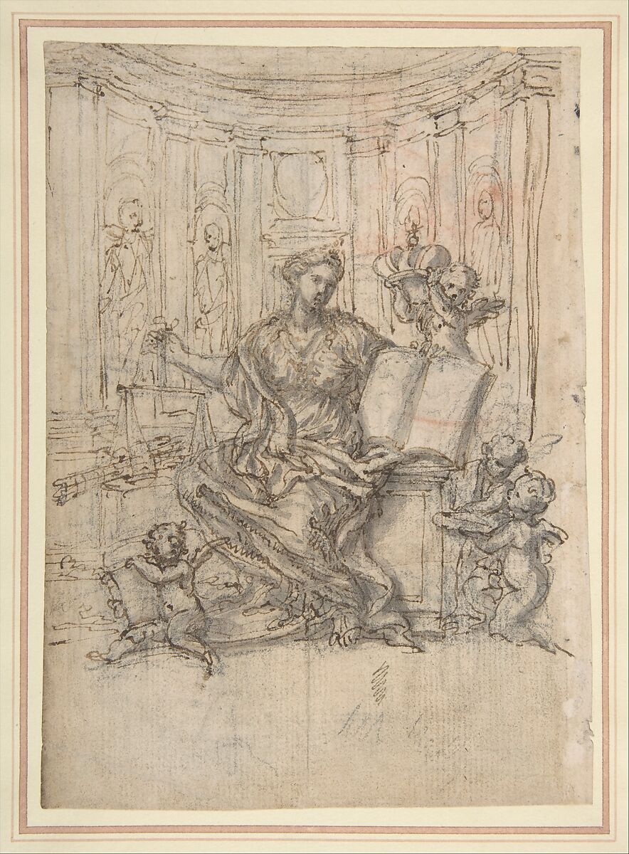 Studies for a Kneeling Figure of Christ and Altar Fronts, Giovanni Battista Foggini (Italian, Florence 1652–1725 Florence), Pen and brown ink, brush and gray wash over traces of black chalk; the secondary paper support is outlined with brush and pink wash on the verso