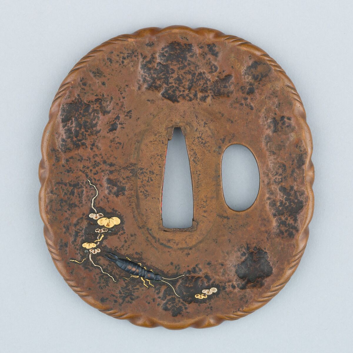 Sword Guard (Tsuba), Copper, copper-gold alloy (shakudō), gold, Japanese