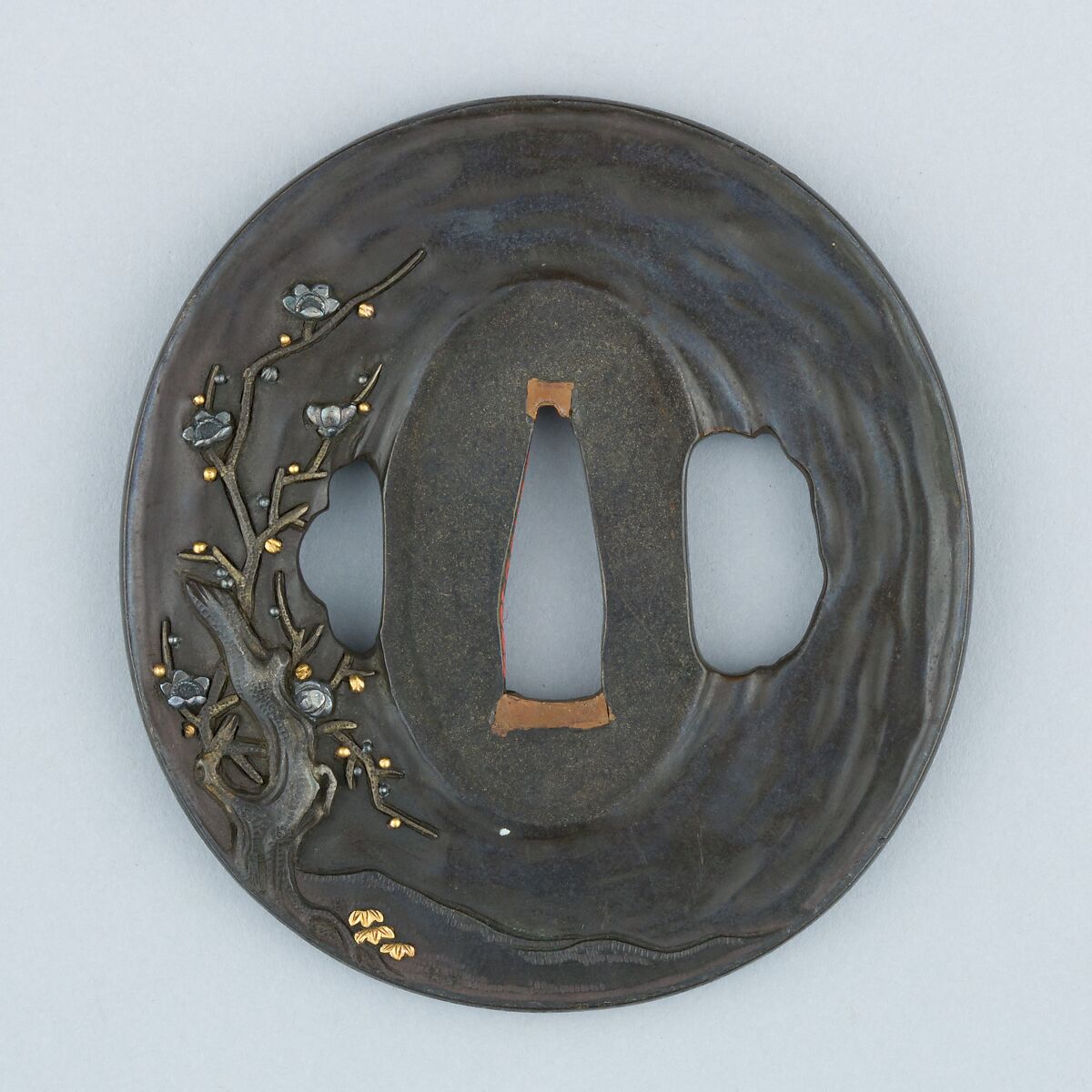 Sword Guard (Tsuba), Copper-silver alloy (shibuichi), copper-silver alloy (shibuichi), gold, copper, Japanese