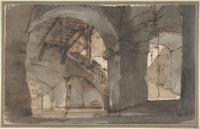 Design for a Stage Set: A Dungeon with High Vaults and a Staircase at Right