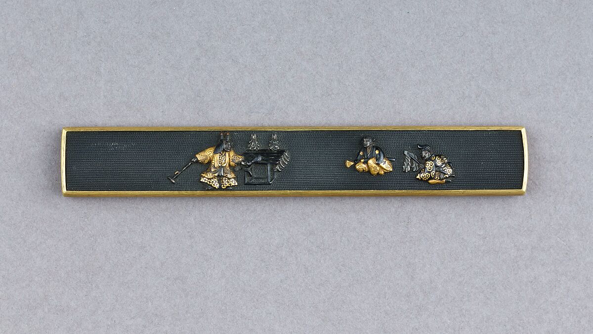 Knife Handle (Kozuka), Copper-gold alloy (shakudō), gold, silver, copper, Japanese 