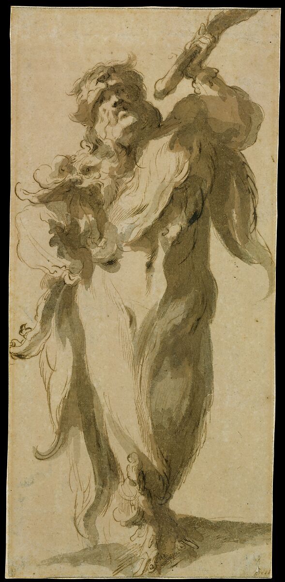 Samson (or Hercules?), Jacques Bellange (French, Bassigny (?) ca. 1575–1616 Nancy), Pen and brown ink, brush and brown and gray wash