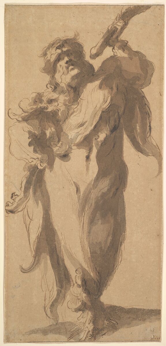 Samson (or Hercules?), Jacques Bellange (French, Bassigny (?) ca. 1575–1616 Nancy), Pen and brown ink, brush and brown and gray wash