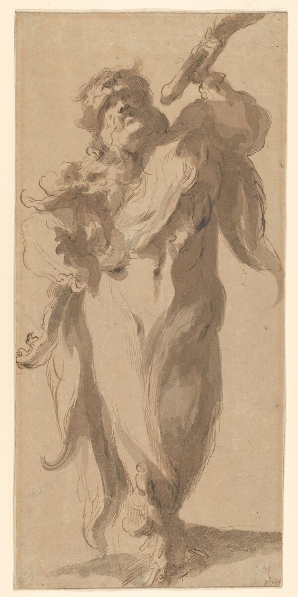 Samson (or Hercules?), Jacques Bellange (French, Bassigny (?) ca. 1575–1616 Nancy), Pen and brown ink, brush and brown and gray wash 
