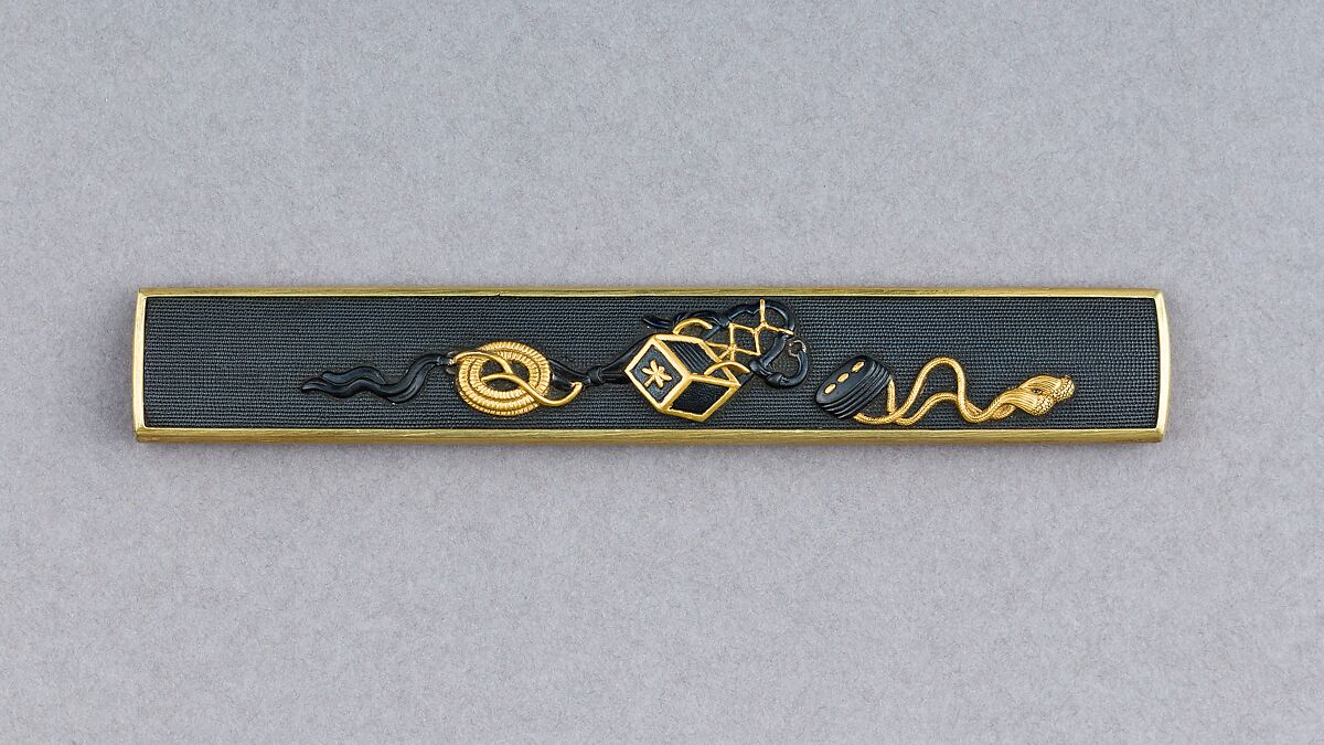 Knife Handle (Kozuka), Copper-gold alloy (shakudō), gold, Japanese 