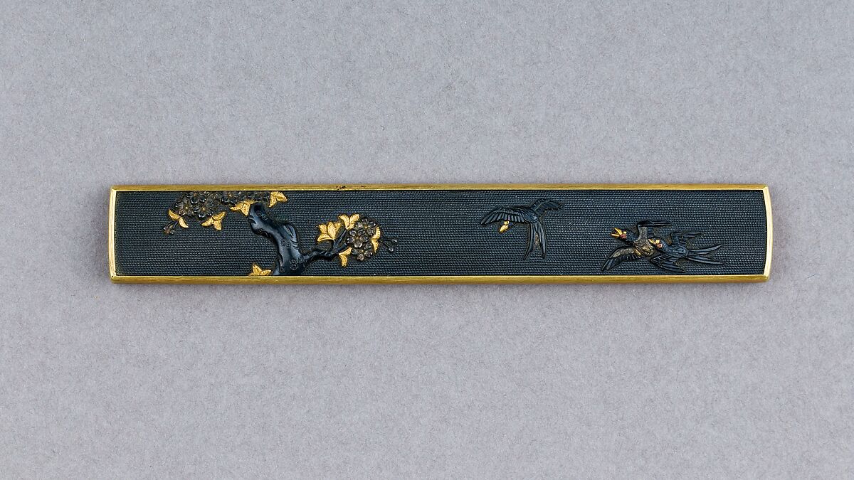 Knife Handle (Kozuka), Copper-gold alloy (shakudō), gold, Japanese 