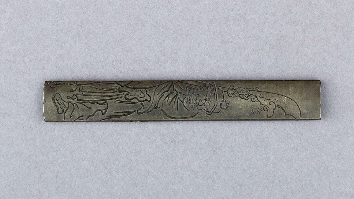 Knife Handle (Kozuka), Copper-silver alloy (shibuichi), gold, Japanese