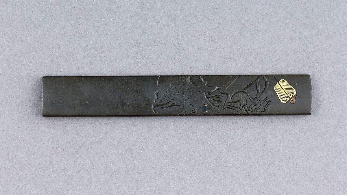 Knife Handle (Kozuka), Copper-silver alloy (shibuichi), gold, Japanese 