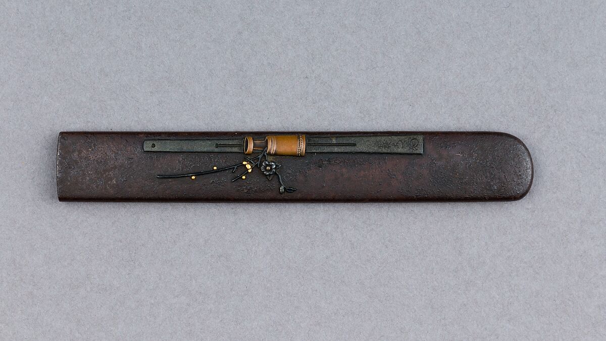 Knife Handle (Kozuka), Iron, copper, copper-silver alloy (shibuichi), copper-gold alloy (shakudō), gold, Japanese 