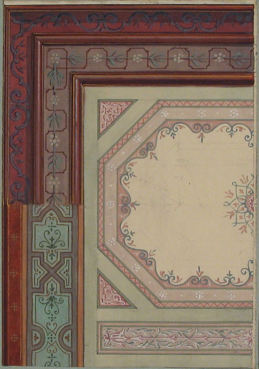 Ceiling design, Castle Blayney, Jules-Edmond-Charles Lachaise (French, died 1897), Watercolor, gouache, and gilt
