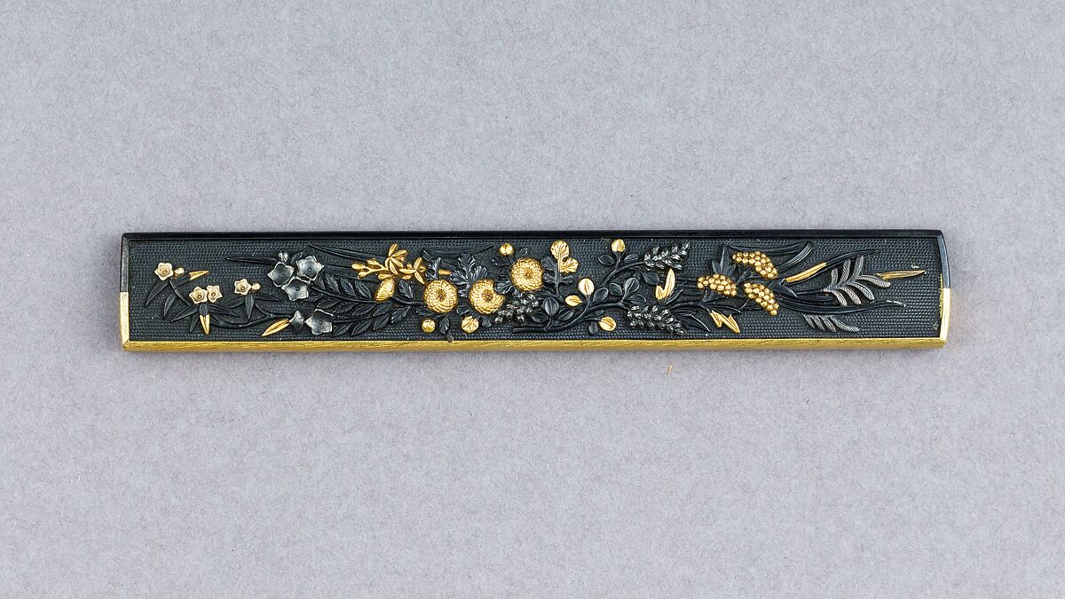 Knife Handle (Kozuka), Copper-gold alloy (shakudō), gold, silver, Japanese 