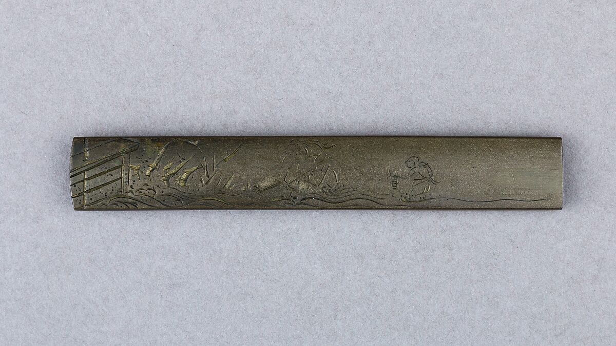 Knife Handle (Kozuka), Copper-silver alloy (shibuichi), gold, Japanese