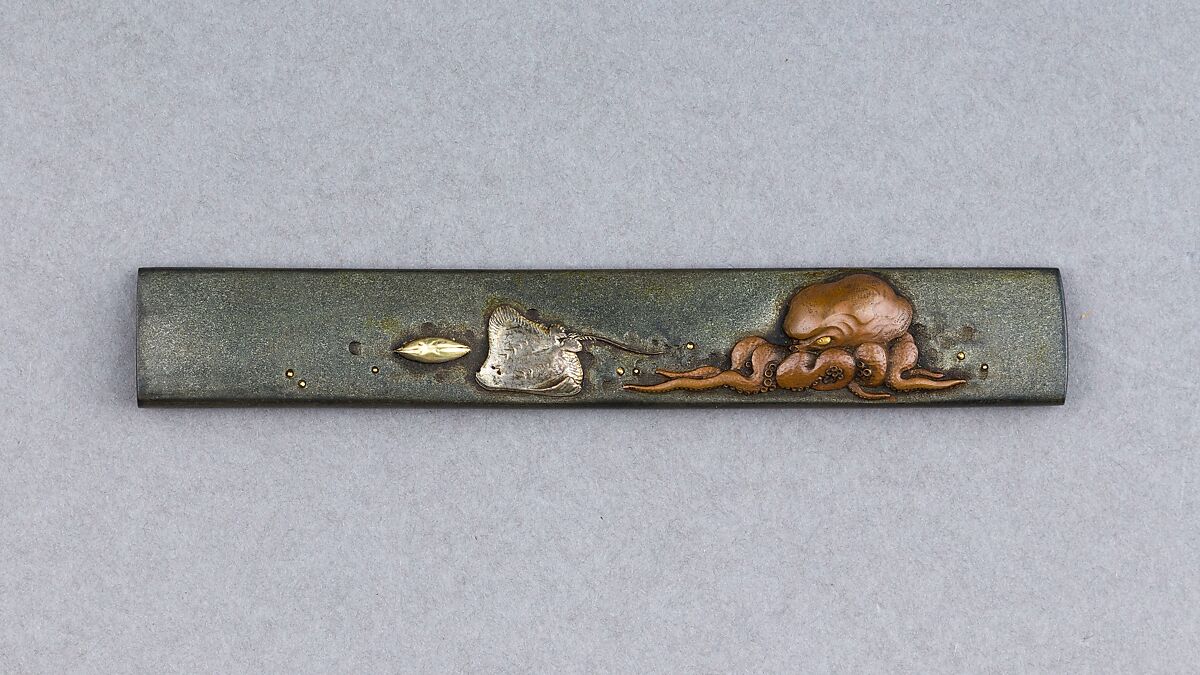 Knife Handle (Kozuka), Copper-silver alloy (shibuichi), silver, copper, gold, Japanese 