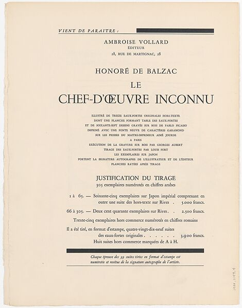 Le chef d'oeuvre inconnu, Written by Honoré de Balzac (French, Tours 1799–1850 Paris), Woodcut and photo etching