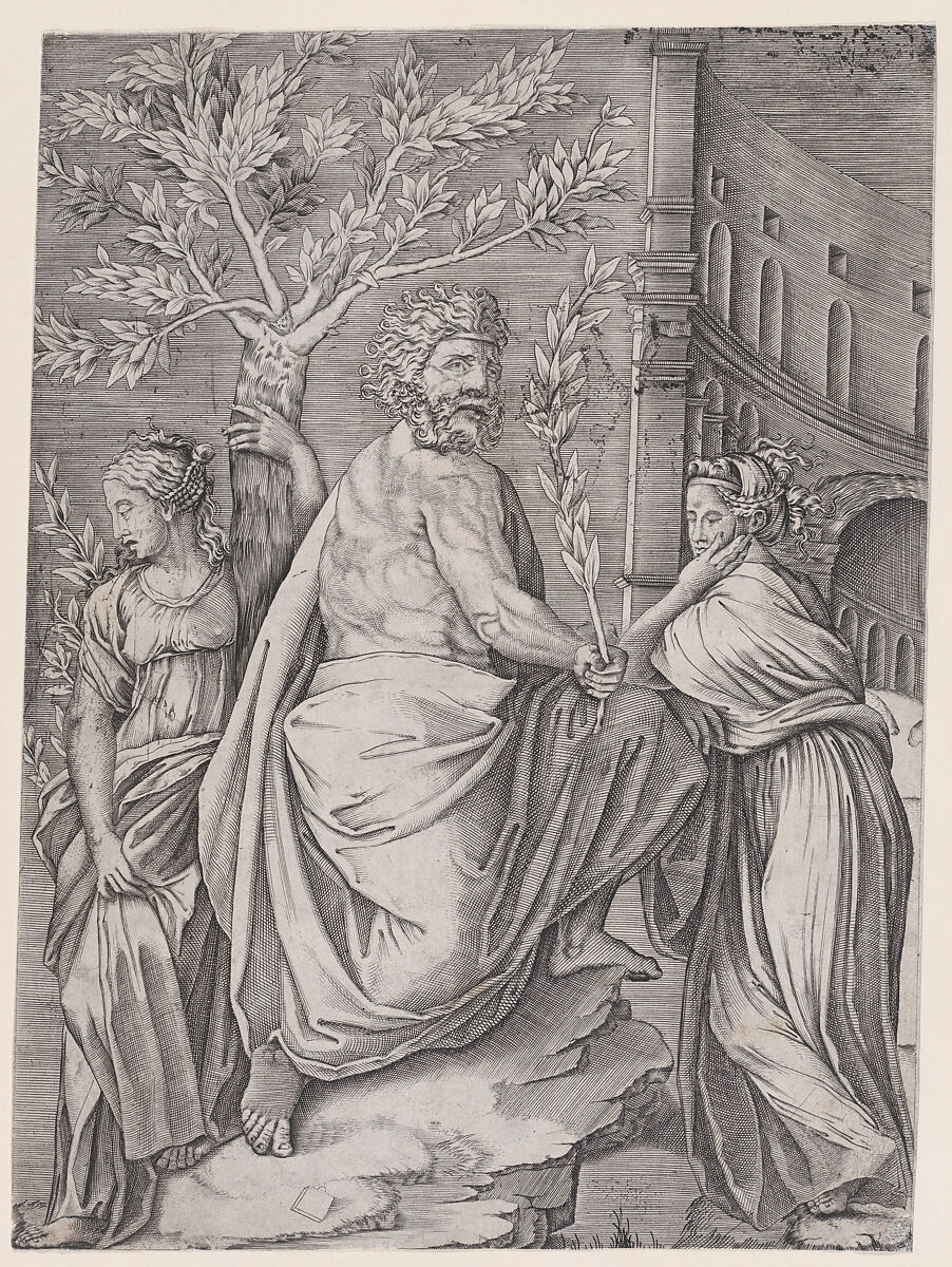 The Man with a Laurel Branch, Engraved by Agostino Veneziano (Agostino dei Musi) (Italian, Venice ca. 1490–after 1536 Rome), Engraving 