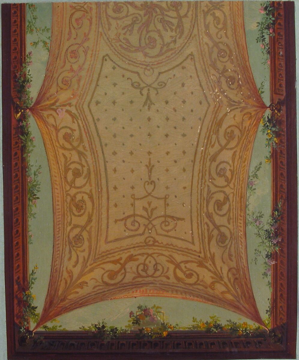 Design for Gallery Ceiling, Hôtel Cottier, Jules-Edmond-Charles Lachaise (French, died 1897), Brush and oil