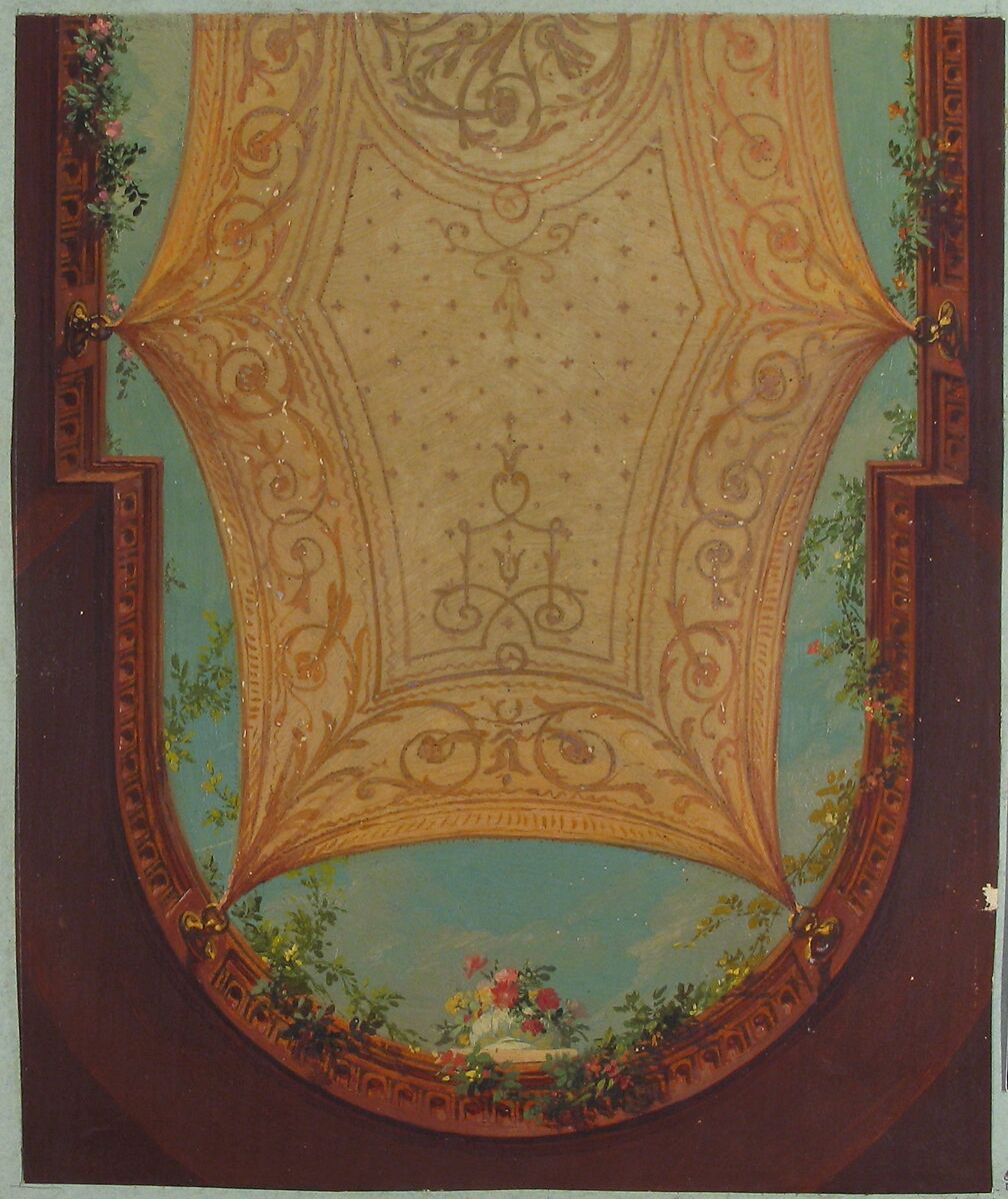 Design for Gallery Ceiling, Hôtel Cottier, Jules-Edmond-Charles Lachaise (French, died 1897), Brush and oil
