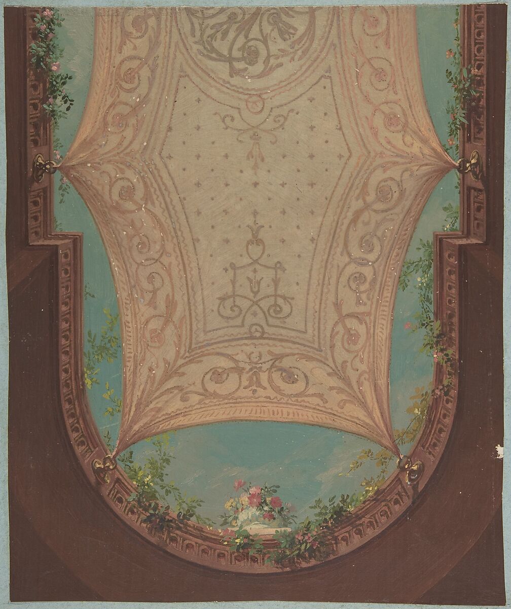 Design for Gallery Ceiling, Hôtel Cottier, Jules-Edmond-Charles Lachaise (French, died 1897), Brush and oil 